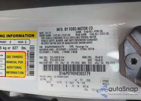 2017 Ford Fusion Se from USA, damaged, VIN 3FA6P0T90HR303779